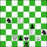 White: Kg2, Qc2, Nd5, Nf3  Black: Ke2, Be1, Nb5, Nh3, d2, f4