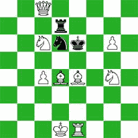  White: Kd1,  Qc8,  Re1,  Bd4,  Be4,  Nc6,  Ng4,  Pc4,  Pg6 (9) Black:  Ke6,  Rd7,  Nd6  (3) 
