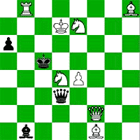 White: Kd7,  Qf2,  Rb8,  Bh8,  Bf1,  Nd4,  Ne7,  Pe4 (8)  Black:  Kc5,  Qd3,  Bb1,  Pa6  (4) 
