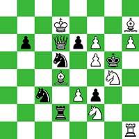 White: Kd7, Qd6, Rh1, Bd4, Bh7, Nf2, Ng4, Pe3, Pf5, Pf6, Ph6 (11)  Black: Kg5, Rd2, Nc3, Nd5, Pb6, Pe6, Pf3 (7) 