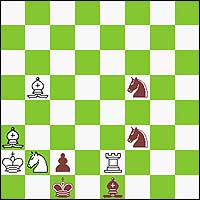 wKa2, Re2, Ba3, b5, Nb2/ bKc1, Be1, Nf3, Nf5, Pc2  (5+5) Mate in three moves