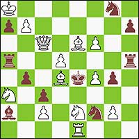 wKa8, Qc6, Re1, Be6, d4, Na3, e2, Pb7, c2, d5, f4, f6, g2 / bKe4, Ra5, h5, Ba2, Nf2, g8, Pa7, b4, c3, g4, h7 (13+11) Mate in three moves