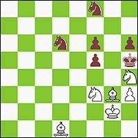 wKg2, Bd1, g3, Nf3, h4, Ph3 / bKh5, Nd6, f8, Pf5, f6, h6 (6+6) Mate in three moves