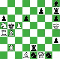 White: Kh5, Qf1, Ra4, Rb2, Bd1, Bb4, Na5, Pc5 (8) Black: Kb5, Rh7, Re2, Bh8, Ne1, Ng1, Pa6, Pd6, Pf7, Ph6, Ph3 (11)